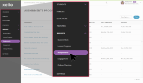 Left menu in Xello highlighted. cursor focused on Assignments